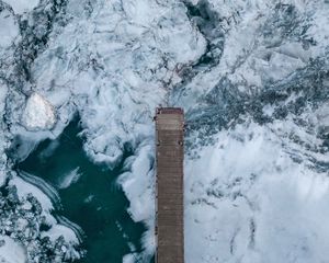 Preview wallpaper pier, ice, aerial view, ice floes