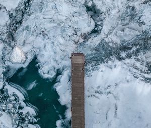 Preview wallpaper pier, ice, aerial view, ice floes