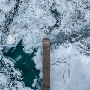 Preview wallpaper pier, ice, aerial view, ice floes