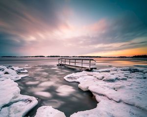 Preview wallpaper pier, ice floe, ice, horizon, helsinki, finland