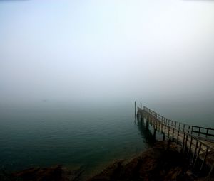 Preview wallpaper pier, lake, descent, uncertainty, fog