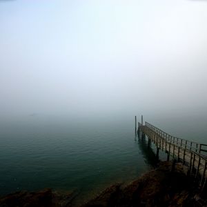Preview wallpaper pier, lake, descent, uncertainty, fog
