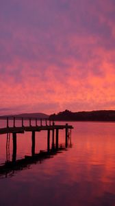 Preview wallpaper pier, lake, hills, evening