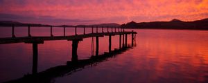 Preview wallpaper pier, lake, hills, evening