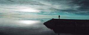 Preview wallpaper pier, lake, man, silhouette, dark