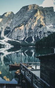 Preview wallpaper pier, lake, mountains, landscape, dock