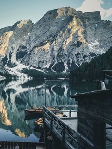 Preview wallpaper pier, lake, mountains, landscape, dock