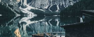 Preview wallpaper pier, lake, mountains, landscape, dock