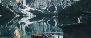 Preview wallpaper pier, lake, mountains, landscape, dock