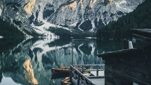 Preview wallpaper pier, lake, mountains, landscape, dock