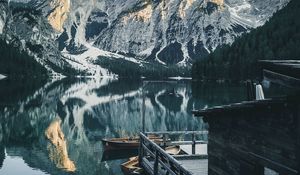 Preview wallpaper pier, lake, mountains, landscape, dock