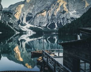 Preview wallpaper pier, lake, mountains, landscape, dock