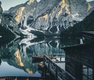 Preview wallpaper pier, lake, mountains, landscape, dock