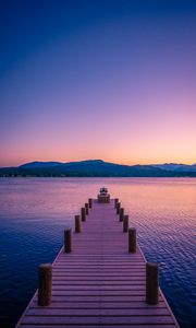 Preview wallpaper pier, lake, mountains, dusk, nature
