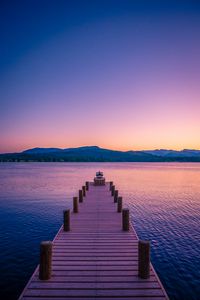 Preview wallpaper pier, lake, mountains, dusk, nature