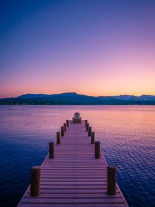 Preview wallpaper pier, lake, mountains, dusk, nature