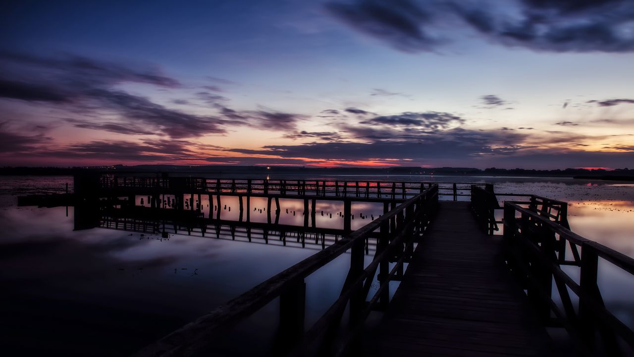 Wallpaper pier, lake, sunset, sky