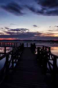 Preview wallpaper pier, lake, sunset, sky