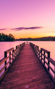 Preview wallpaper pier, lake, sunset, sky