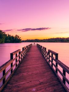 Preview wallpaper pier, lake, sunset, sky