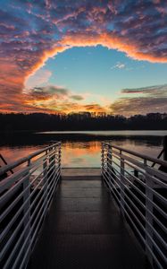 Preview wallpaper pier, lake, sunset, clouds, idyll