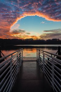 Preview wallpaper pier, lake, sunset, clouds, idyll