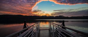Preview wallpaper pier, lake, sunset, clouds, idyll