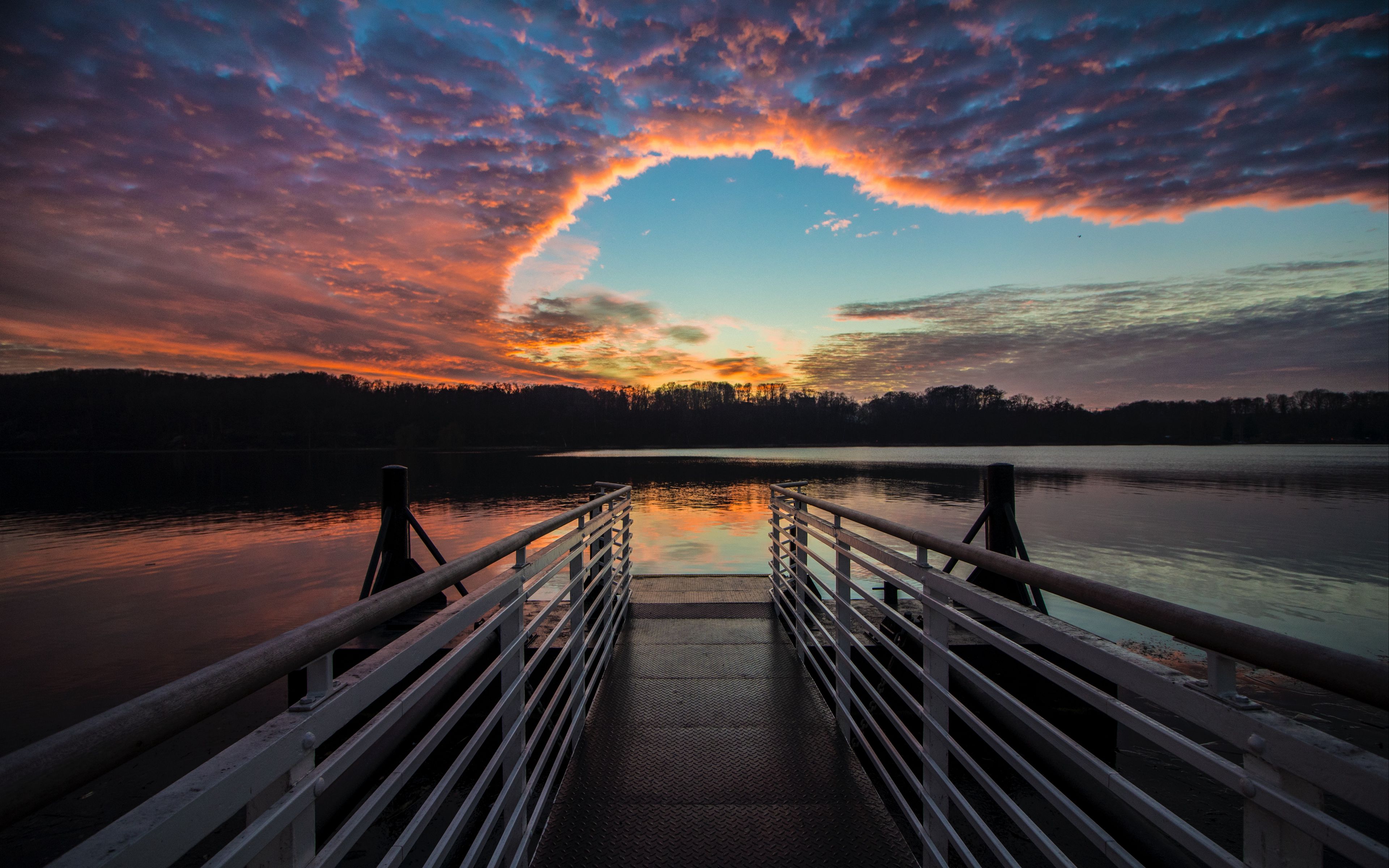 Download Wallpaper 3840x2400 Pier Lake Sunset Clouds Idyll 4k Ultra