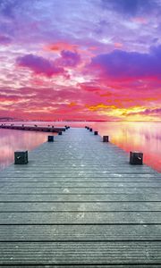 Preview wallpaper pier, lake, sunset, sky, nature