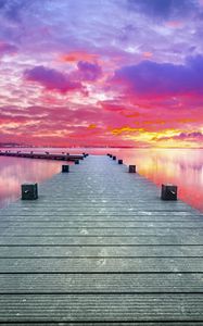 Preview wallpaper pier, lake, sunset, sky, nature