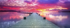 Preview wallpaper pier, lake, sunset, sky, nature