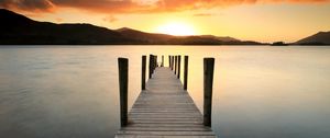 Preview wallpaper pier, lake, sunset, water, nature