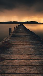 Preview wallpaper pier, lake, sunset, dusk, water