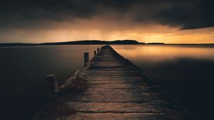 Preview wallpaper pier, lake, sunset, dusk, water