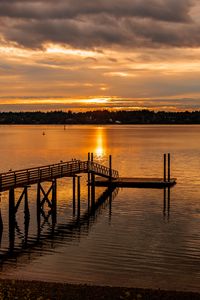 Preview wallpaper pier, lake, trees, evening, clouds