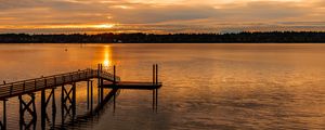 Preview wallpaper pier, lake, trees, evening, clouds