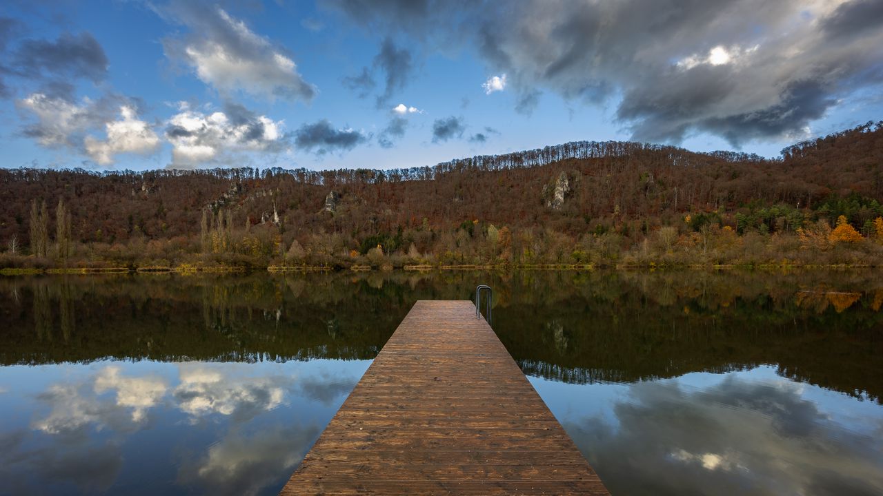 Wallpaper pier, lake, trees, forest, sky, nature