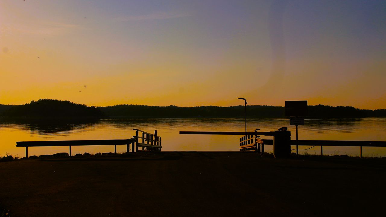 Wallpaper pier, lake, trees, evening, dark