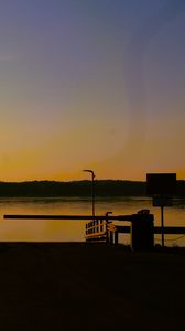 Preview wallpaper pier, lake, trees, evening, dark