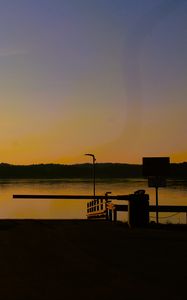 Preview wallpaper pier, lake, trees, evening, dark