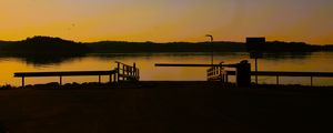 Preview wallpaper pier, lake, trees, evening, dark