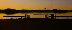 Preview wallpaper pier, lake, trees, evening, dark