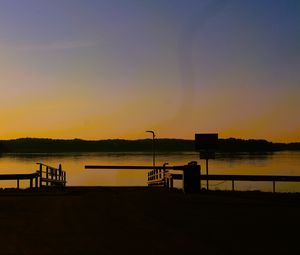 Preview wallpaper pier, lake, trees, evening, dark