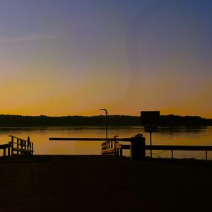 Preview wallpaper pier, lake, trees, evening, dark