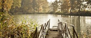 Preview wallpaper pier, lake, trees, landscape, nature