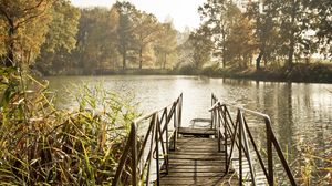 Preview wallpaper pier, lake, trees, landscape, nature
