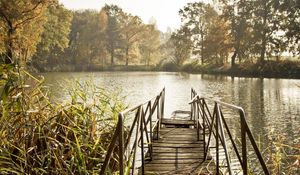 Preview wallpaper pier, lake, trees, landscape, nature