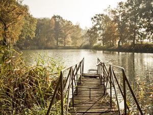 Preview wallpaper pier, lake, trees, landscape, nature