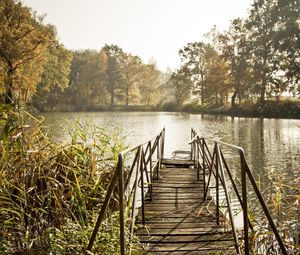 Preview wallpaper pier, lake, trees, landscape, nature