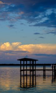 Preview wallpaper pier, lake, water, dusk